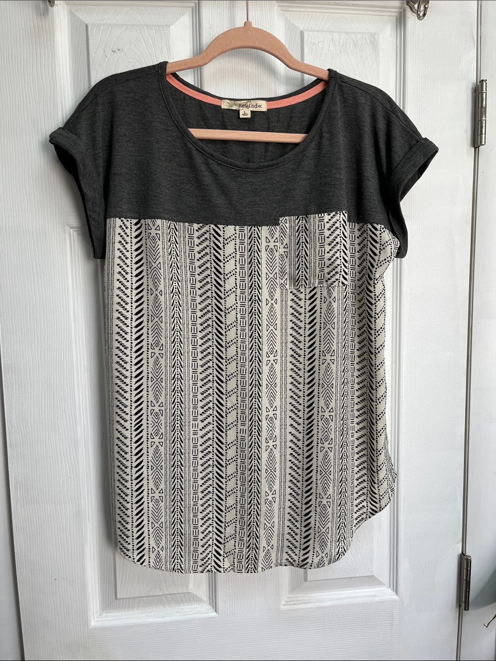 Cuff Sleeve T-shirt by Rewind Size L   Gray With Gray and 
Off-White Print